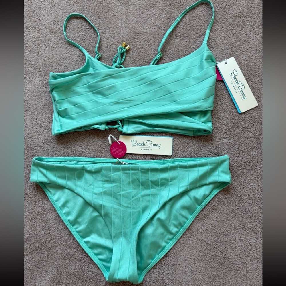 Beach Bunny aquamarine bluish green Bikini Swimsuit. NWT Sz XL